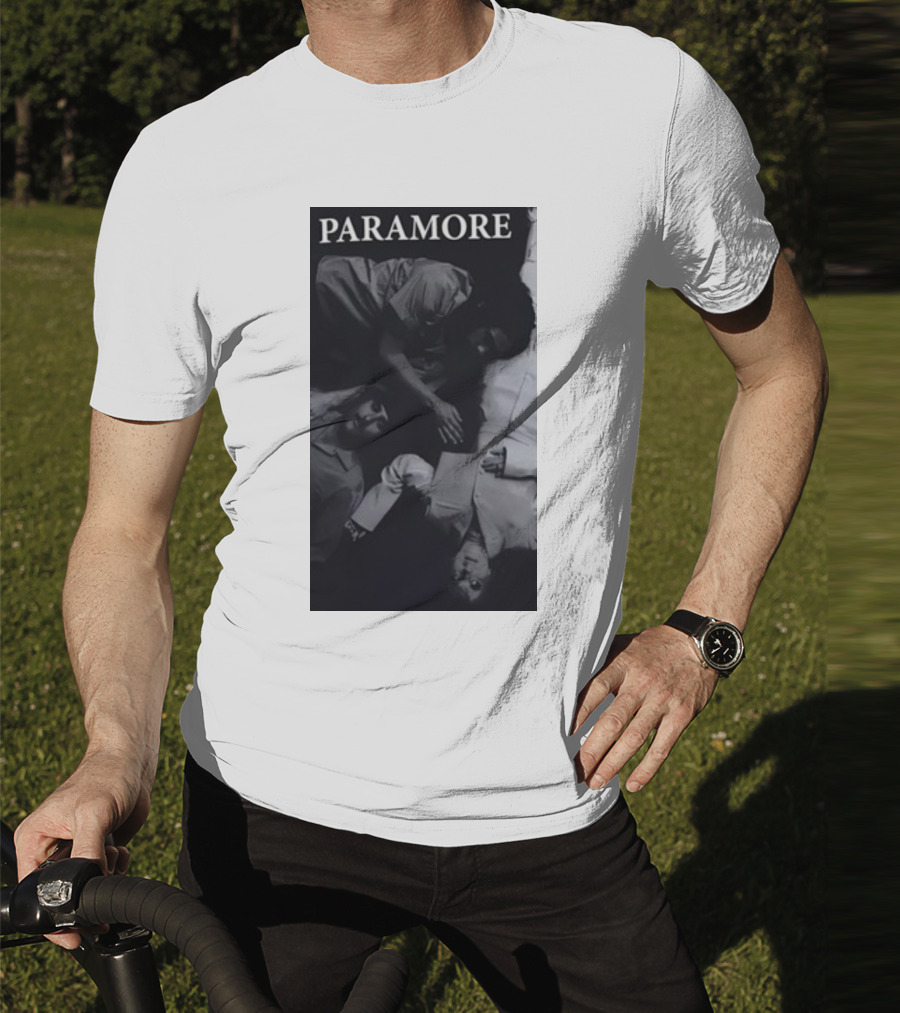 Paramore Black And White Band Photo Trio Lying Down T-Shirt