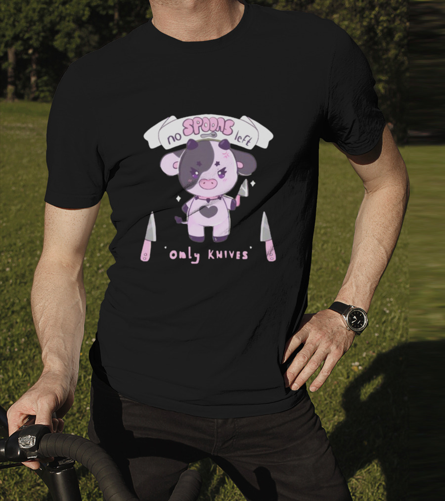 No Spoons Left Only Knives Cute Cow Holding Knife T-Shirt