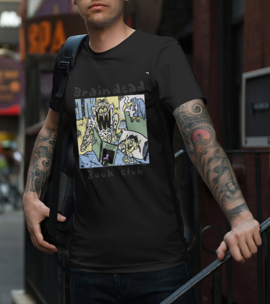 Wearebraindead Brain Dead Book Club Monster Peep Comic Panel T-Shirt
