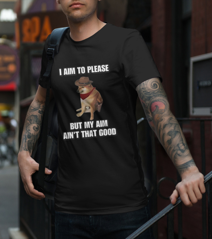Cringeytees I Aim To Please But My Aim Ain't That Good Dog Cowboy Hat Bandana T-Shirt