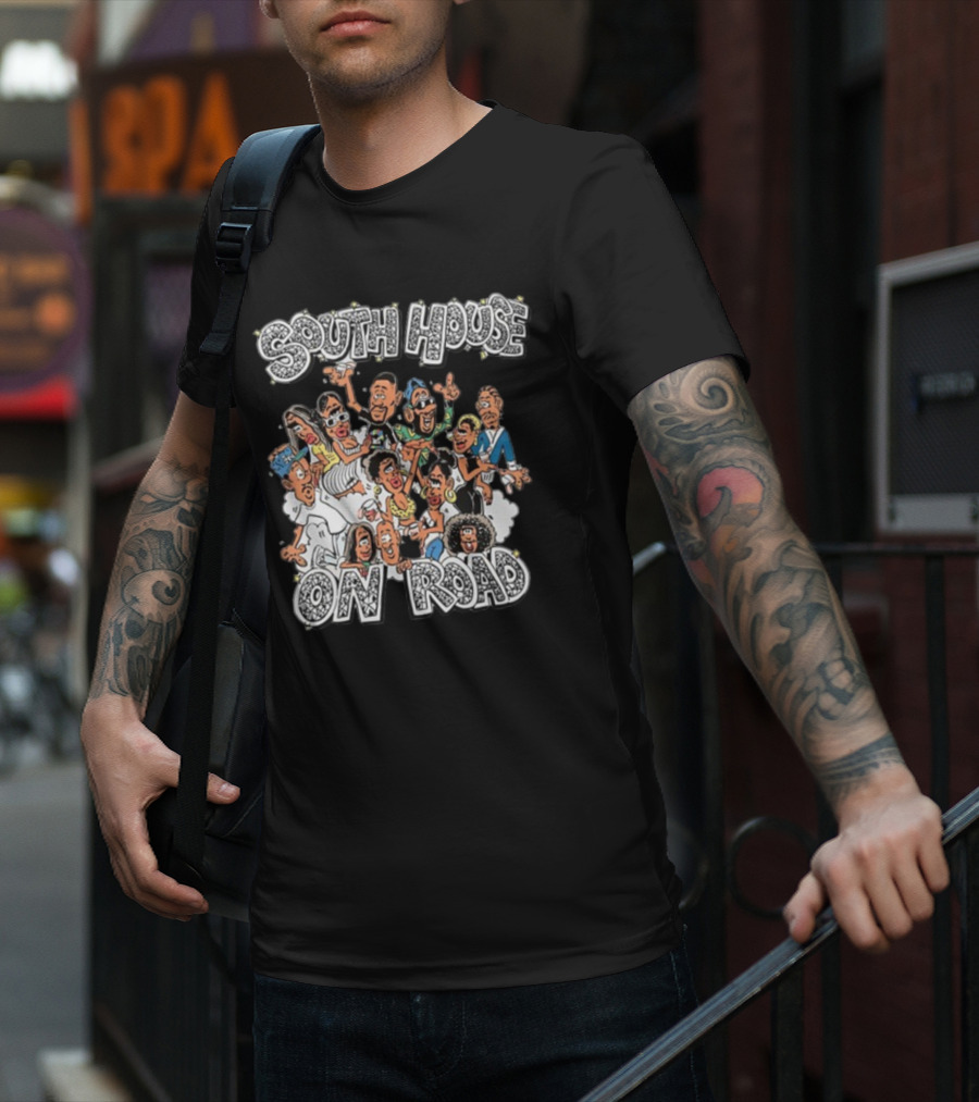 Freakorico South House On Road Cartoon Characters Gathering T-Shirt