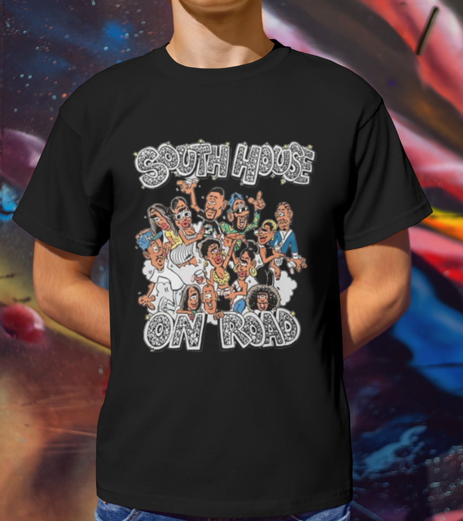 Freakorico South House On Road Cartoon Characters Gathering T-Shirt