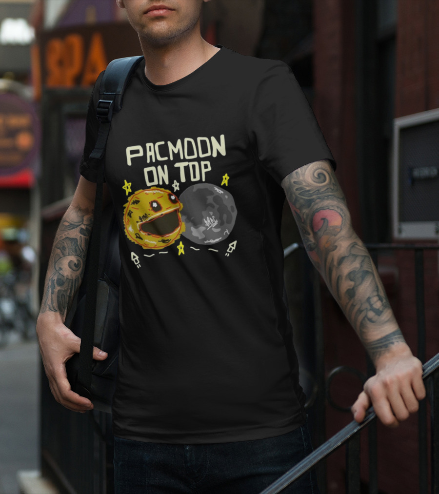 Pacmoon On Top Pacman And Moon With Stars And Arrows T-Shirt