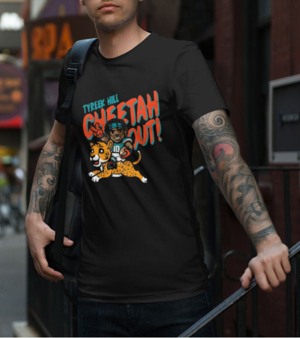 Tyreek Hill Cheetah Out Riding Cartoon Cheetah Football Player Character T-Shirt