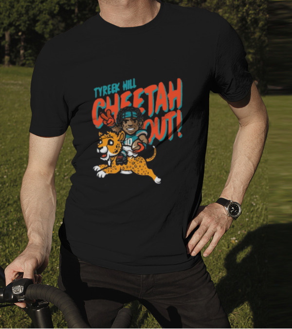 Tyreek Hill Cheetah Out Riding Cartoon Cheetah Football Player Character T-Shirt