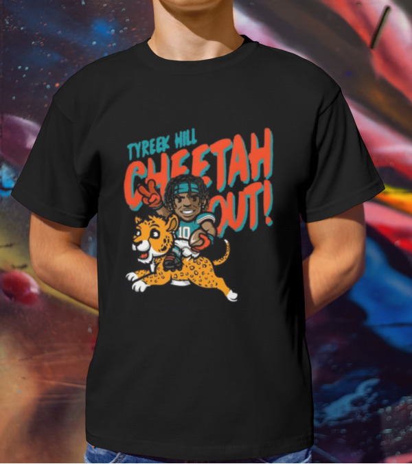 Tyreek Hill Cheetah Out Riding Cartoon Cheetah Football Player Character T-Shirt