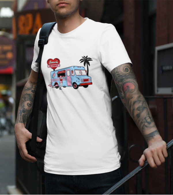 Beach Bunny Ice Cream Truck Flamingo Palm Tree T-Shirt