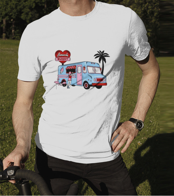 Beach Bunny Ice Cream Truck Flamingo Palm Tree T-Shirt