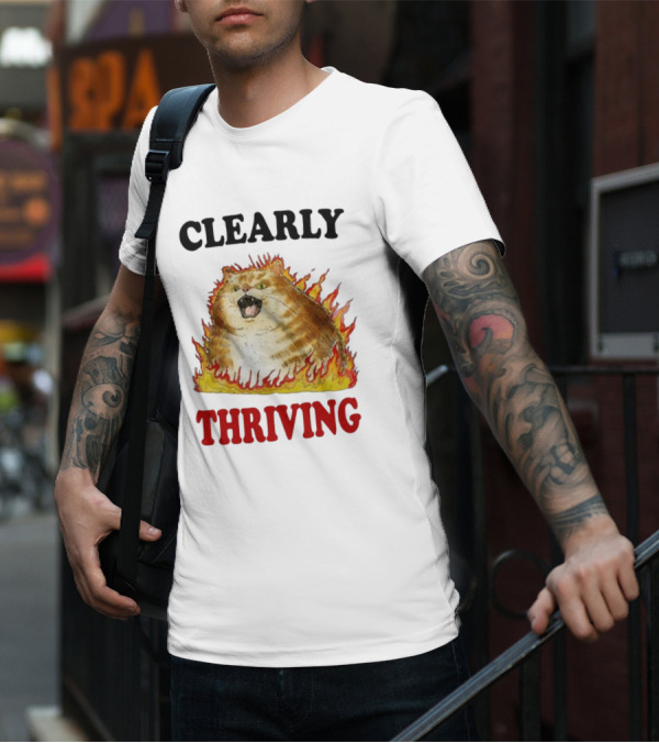 CLEARLY THRIVING Fluffy Cat In Flames T-Shirt