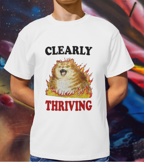 CLEARLY THRIVING Fluffy Cat In Flames T-Shirt