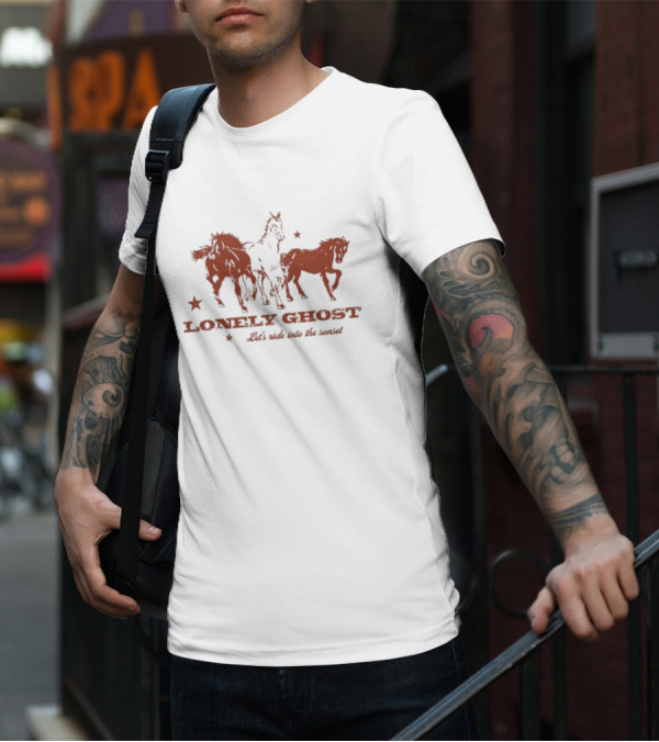 Lonely Ghost Let's Ride Into The Sunset Horses And Stars T-Shirt