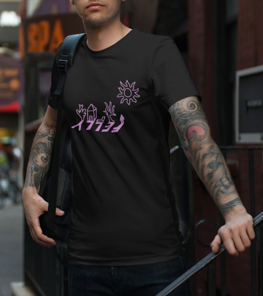 Felly Shadow Tree House Person Sun Pink T-Shirt