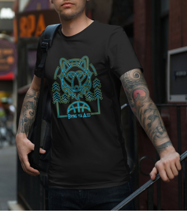 HeadFlyer Brewing Bring Ya Ass Neon Wolf And Trees T-Shirt