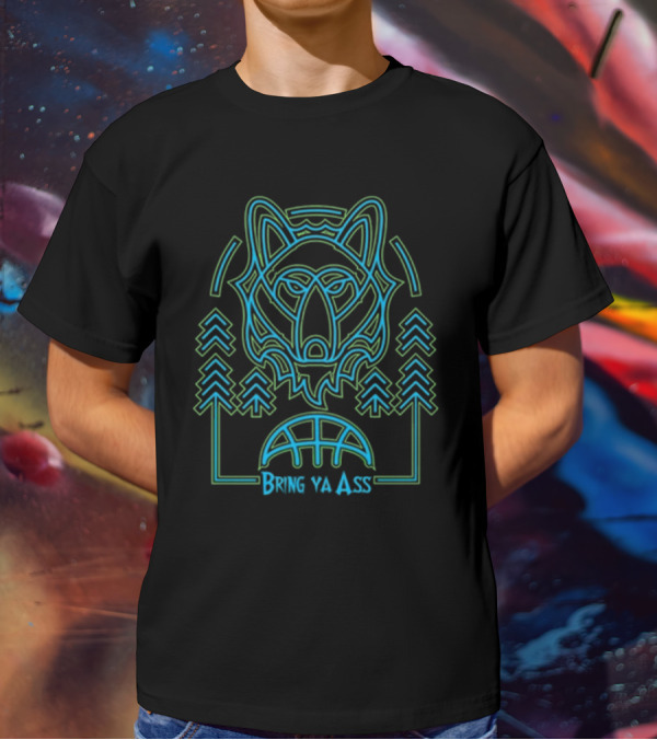 HeadFlyer Brewing Bring Ya Ass Neon Wolf And Trees T-Shirt