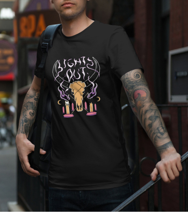 Lights Out Bison Ritual Candles Skulls Moons T-Shirt