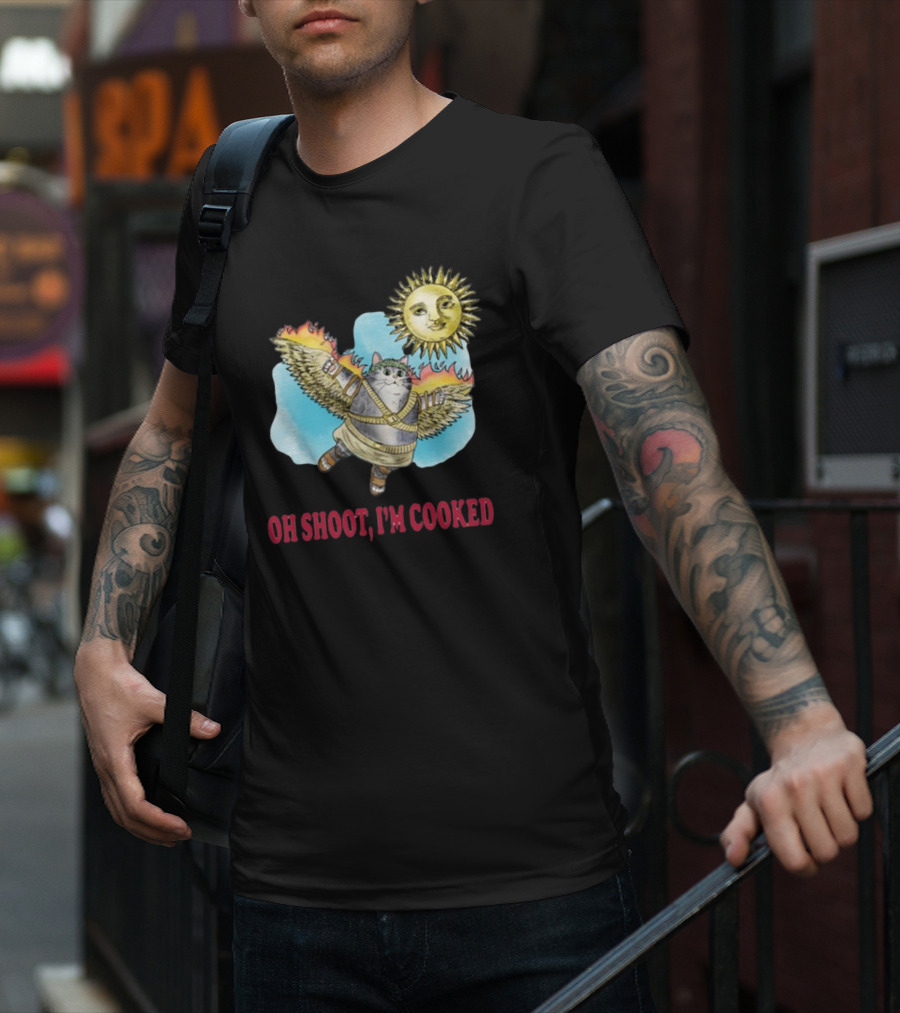 Oh Shoot I'm Cooked Flying Cat With Wings Near Sun T-Shirt