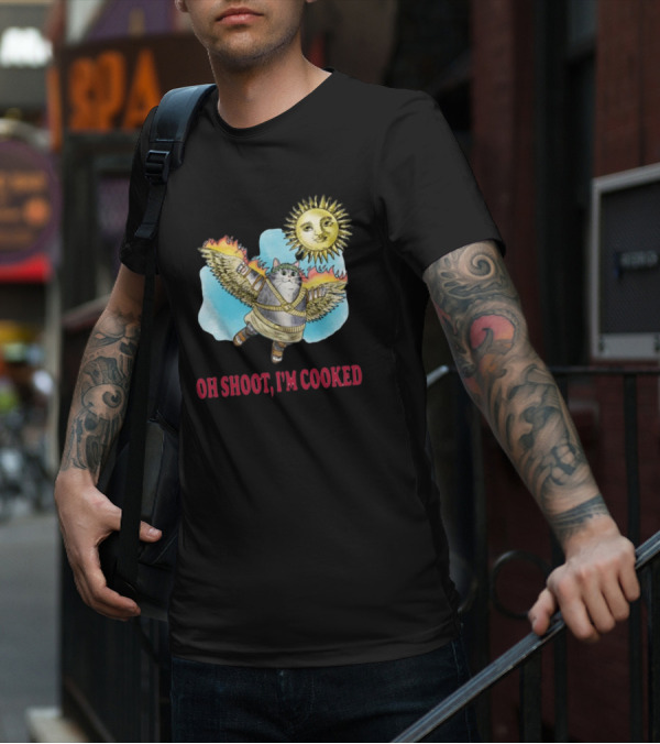 Oh Shoot I'm Cooked Flying Cat With Wings Near Sun T-Shirt