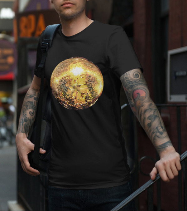 Gold Disco Ball Vintage 90s Shine Reflective Party T-Shirt