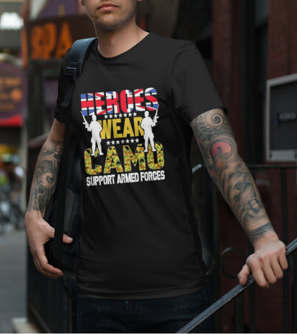 Heroes Wear Camo Support Armed Forces UK Flag T-Shirt