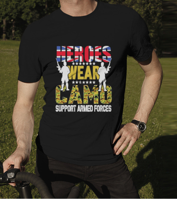 Heroes Wear Camo Support Armed Forces UK Flag T-Shirt