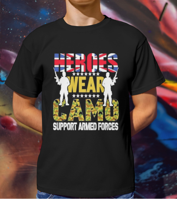 Heroes Wear Camo Support Armed Forces UK Flag T-Shirt