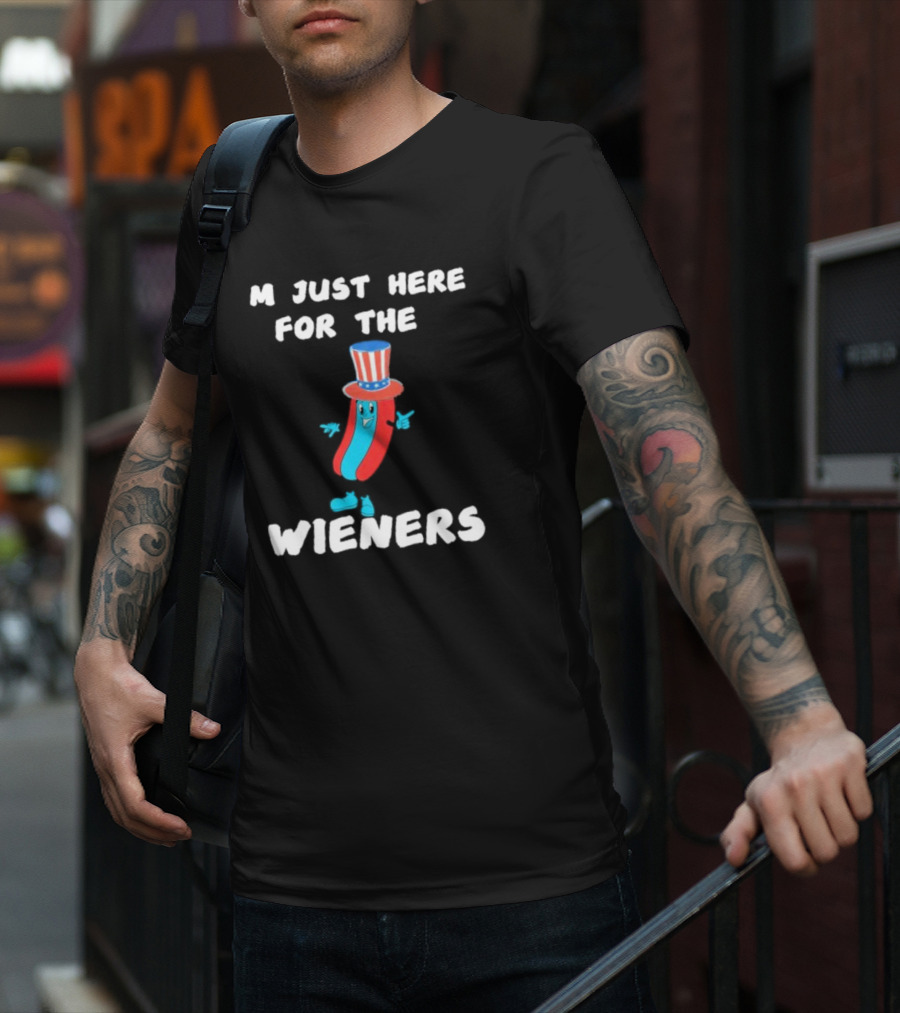 I'm Just Here For The Wieners Hot Dog Uncle Sam Hat T-Shirt