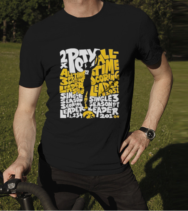 Caitlin Clark 2x POY All-Time Scoring Leader Iowa Single Season 3 Pt Leader T-Shirt