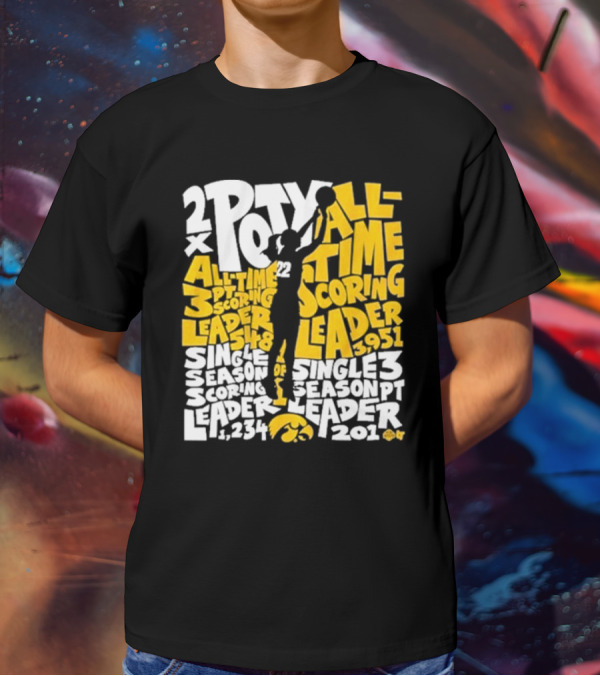 Caitlin Clark 2x POY All-Time Scoring Leader Iowa Single Season 3 Pt Leader T-Shirt