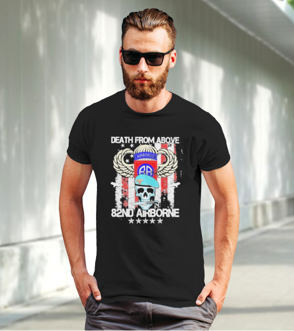 Death From Above Skull With Wings 82nd Airborne Paratrooper Badge And Stars T-Shirt