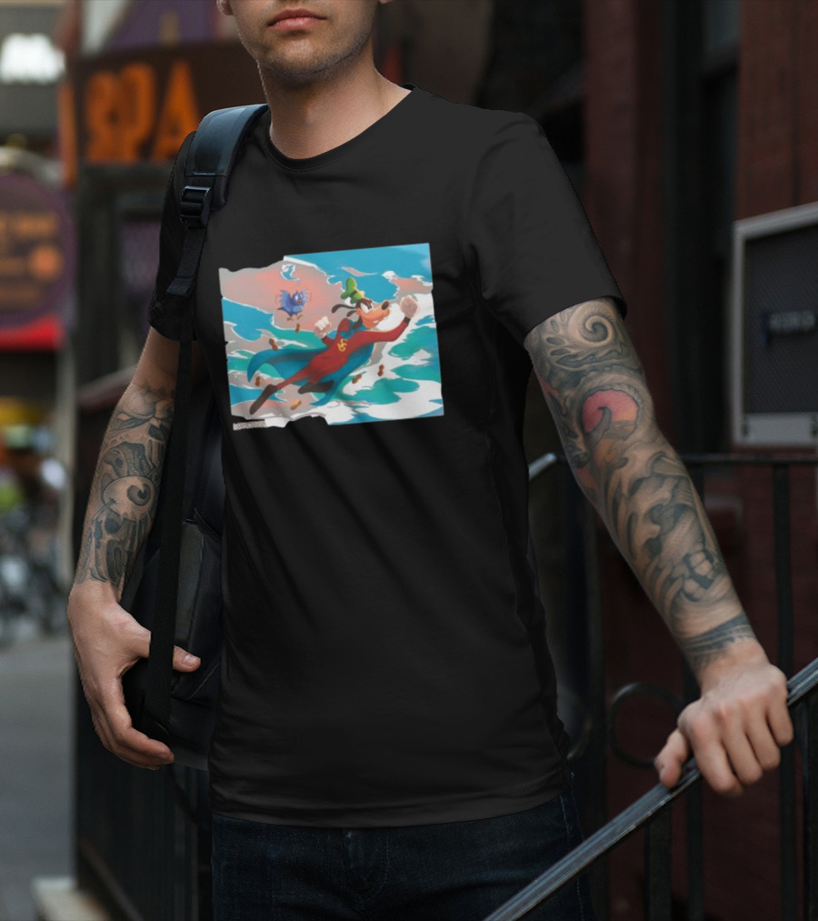 Disney Lorcana Super Goof Flying Hero Dog Adventure With Blue Bird Companion T-Shirt