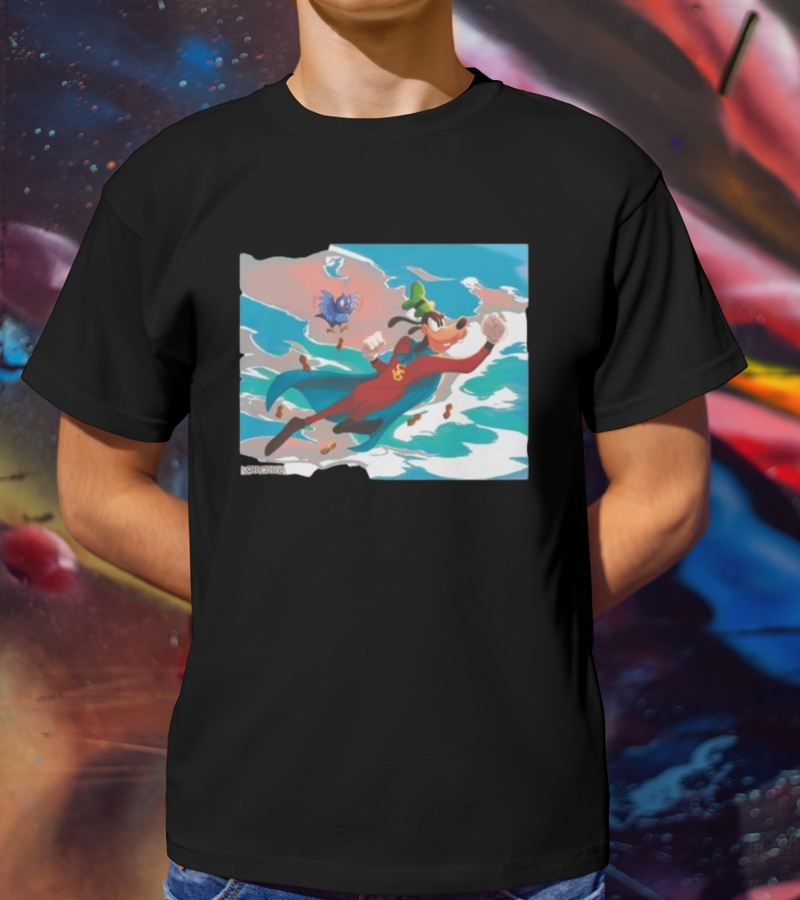 Disney Lorcana Super Goof Flying Hero Dog Adventure With Blue Bird Companion T-Shirt