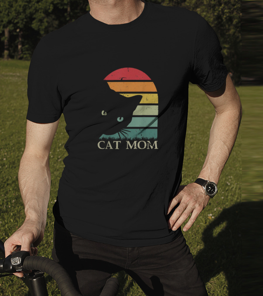 Vintage Cat Mom For Women Funny Cat Mom Mother Retro Sunset Cat T-Shirt