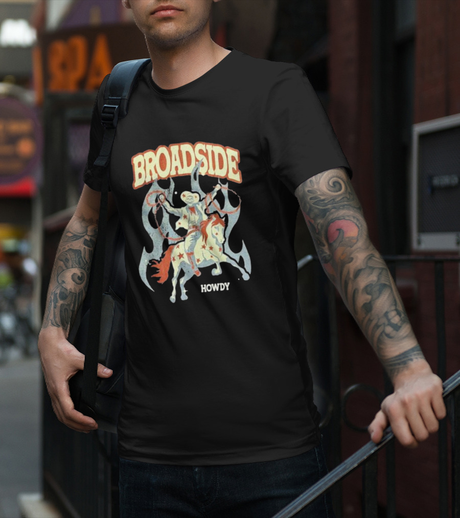 BROADSIDE HOWDY Cowboy On Horseback With Flames T-Shirt