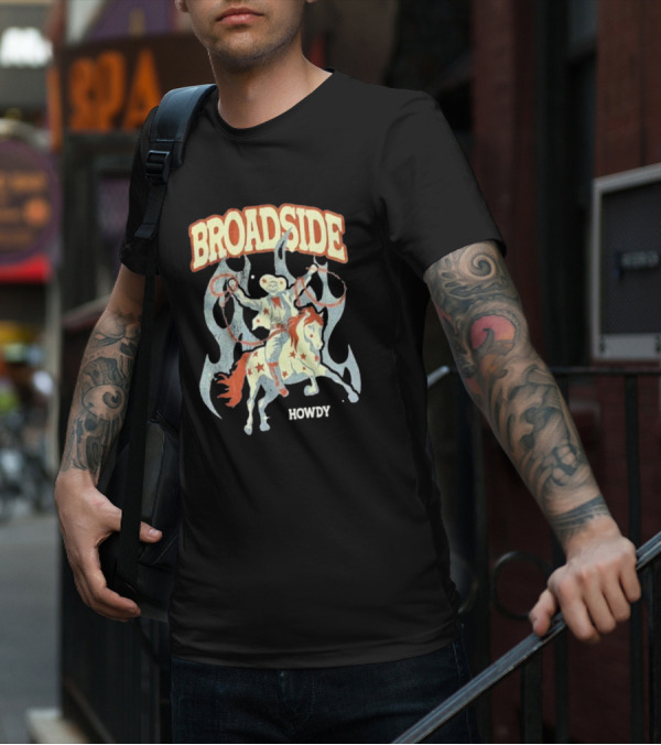 BROADSIDE HOWDY Cowboy On Horseback With Flames T-Shirt