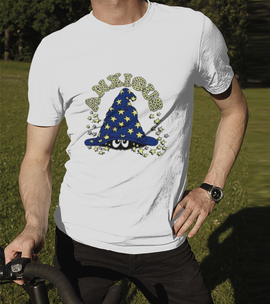 Anxious Wizard Hat With Stars And Bubbles T-Shirt