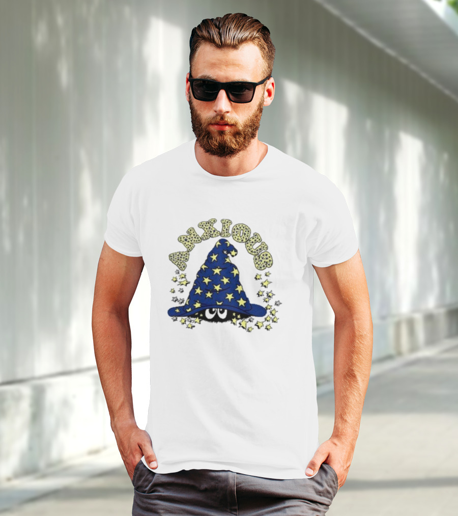 Anxious Wizard Hat With Stars And Bubbles T-Shirt