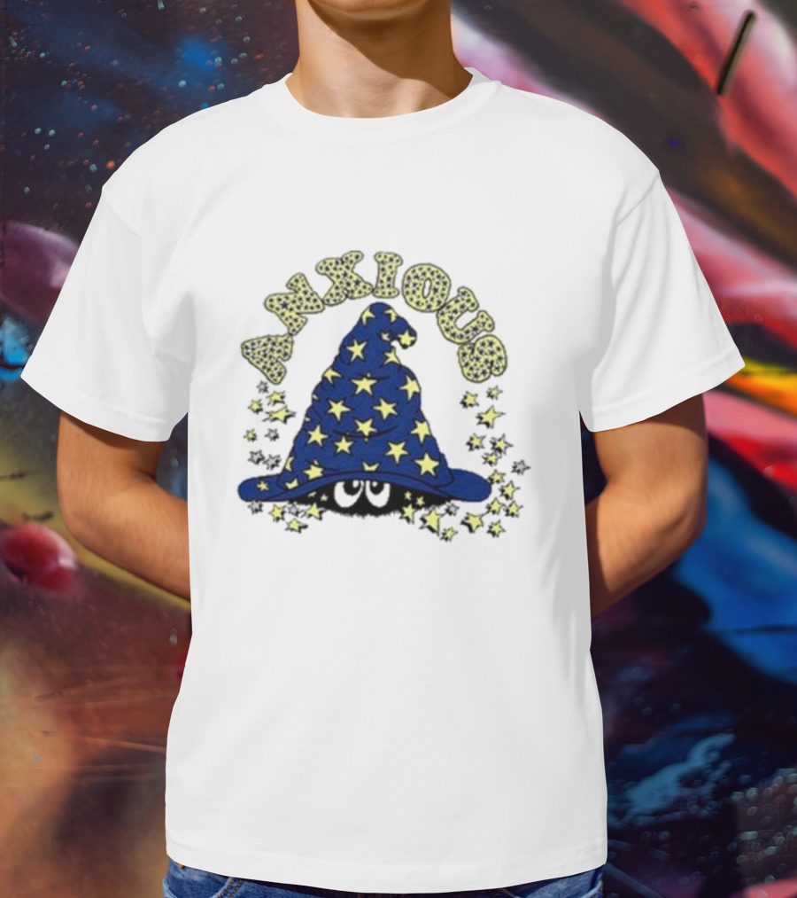 Anxious Wizard Hat With Stars And Bubbles T-Shirt