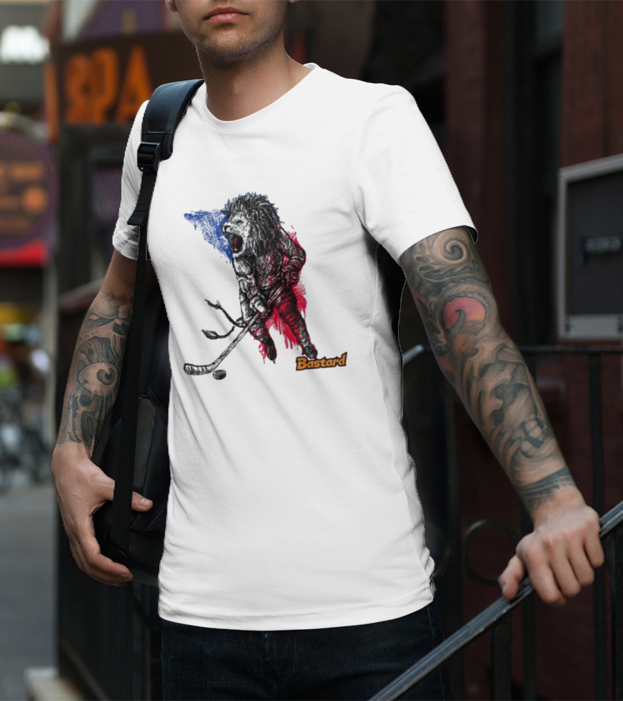 Vtipné Hokejové Potisky Bastard Lví Hokejista Trikolora T-Shirt
