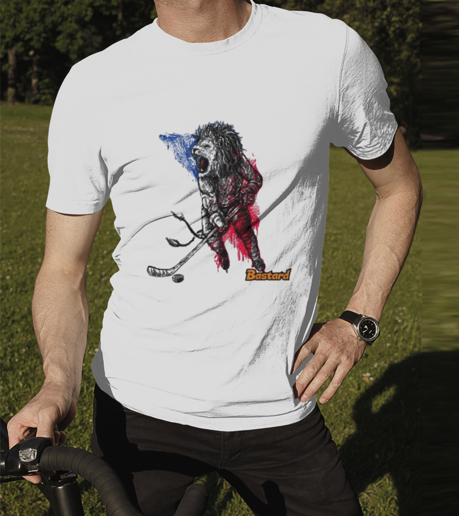 Vtipné Hokejové Potisky Bastard Lví Hokejista Trikolora T-Shirt