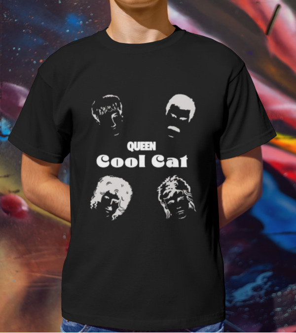 Queen Cool Cat Silhouette Faces T-Shirt