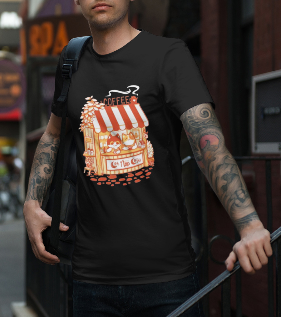 Lazy Cat Coffee Cat Nap Cafe Cozy Kiosk T-Shirt