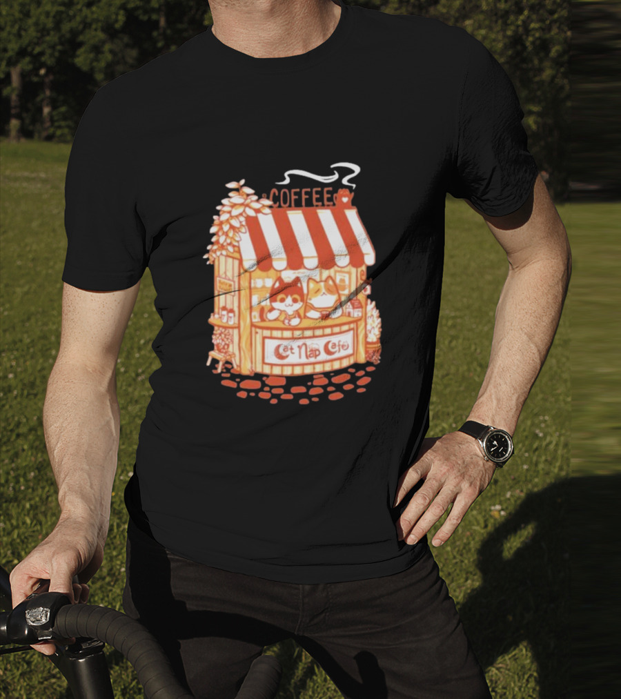 Lazy Cat Coffee Cat Nap Cafe Cozy Kiosk T-Shirt