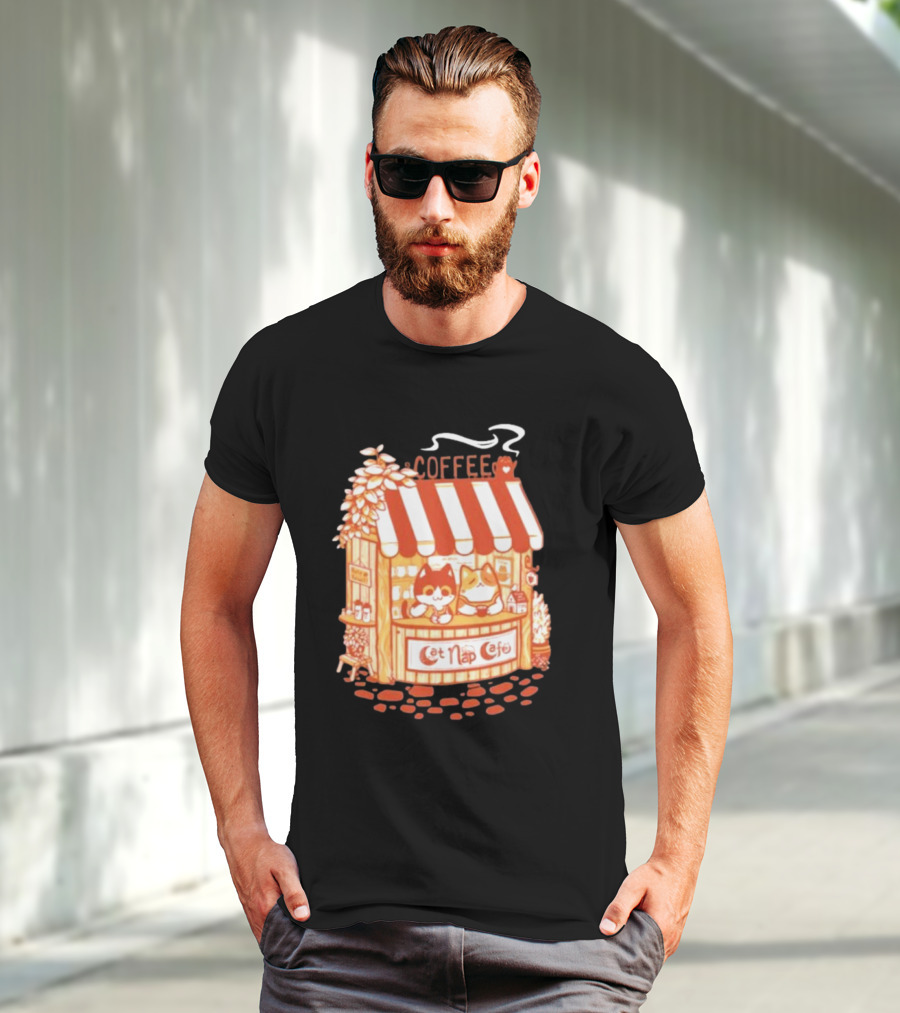 Lazy Cat Coffee Cat Nap Cafe Cozy Kiosk T-Shirt