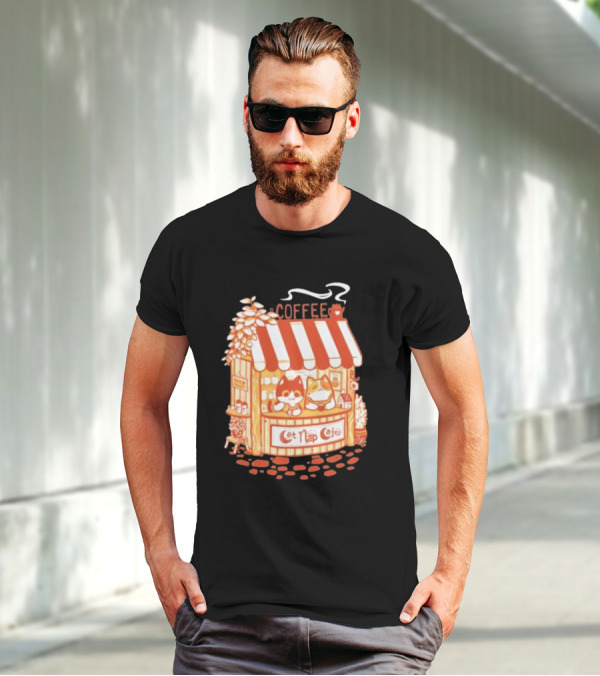Lazy Cat Coffee Cat Nap Cafe Cozy Kiosk T-Shirt