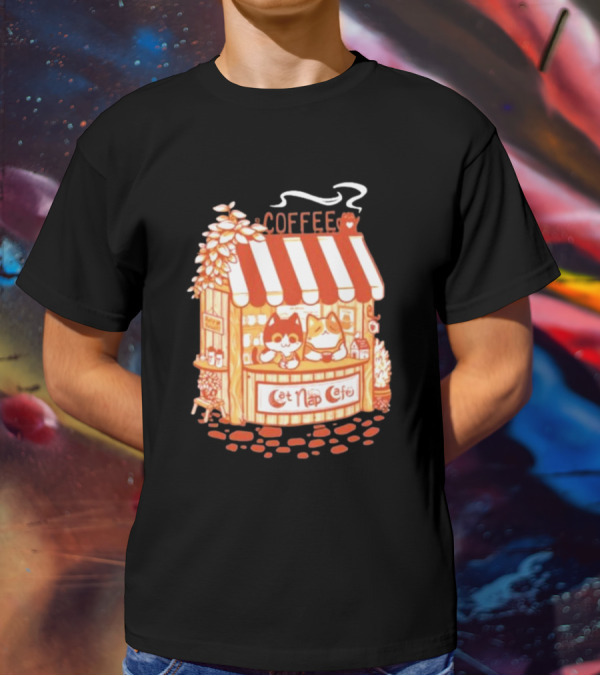 Lazy Cat Coffee Cat Nap Cafe Cozy Kiosk T-Shirt