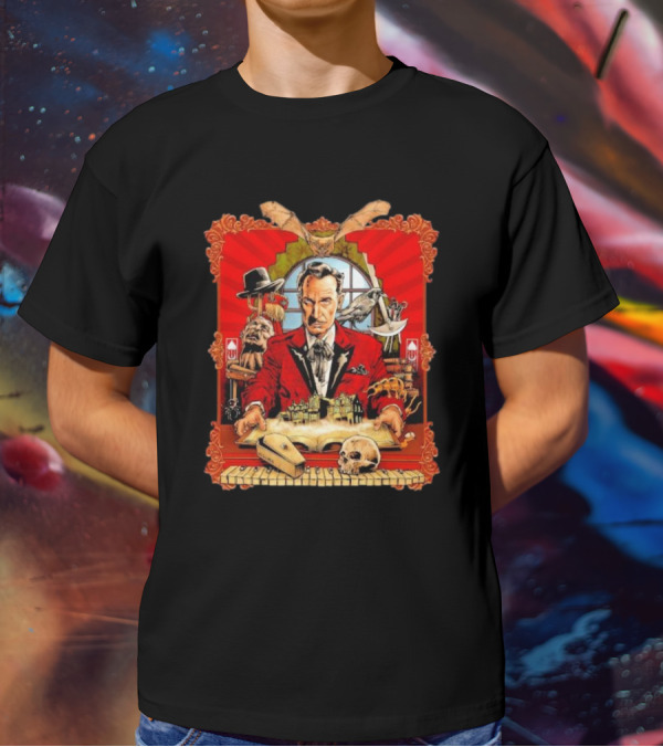 Vincent Price Red Suit Macabre Collection With Bats, Skulls, And Haunted Mansion T-Shirt