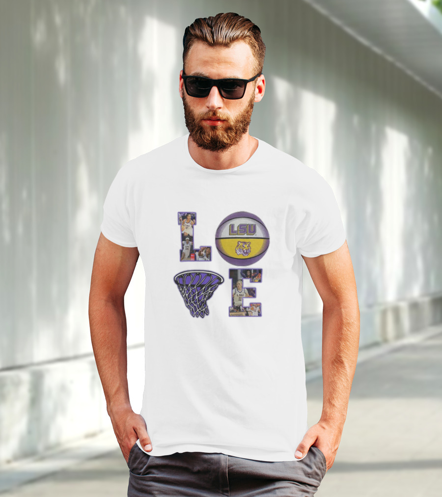 LSU Tigers Women's Basketball Love Collage With Basketball And Players T-Shirt