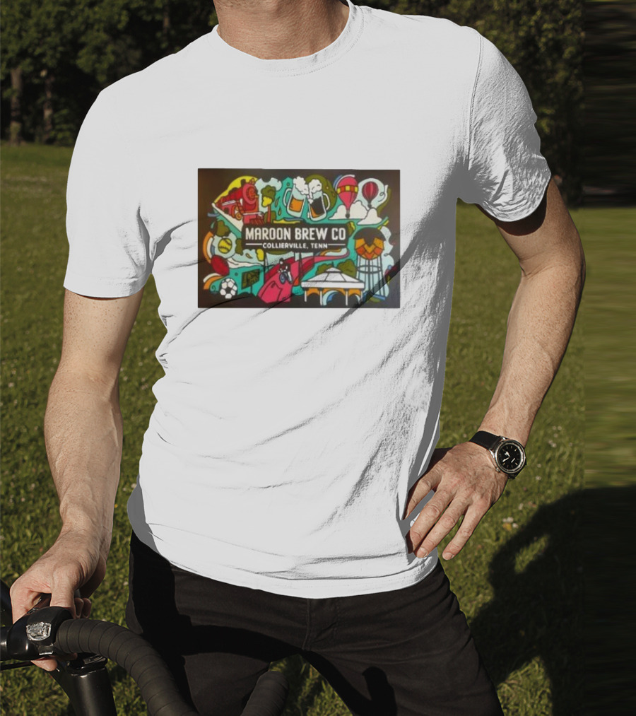 Maroon Brew Co Collierville Tenn Colorful Iconic Beer And Hot Air Balloon T-Shirt
