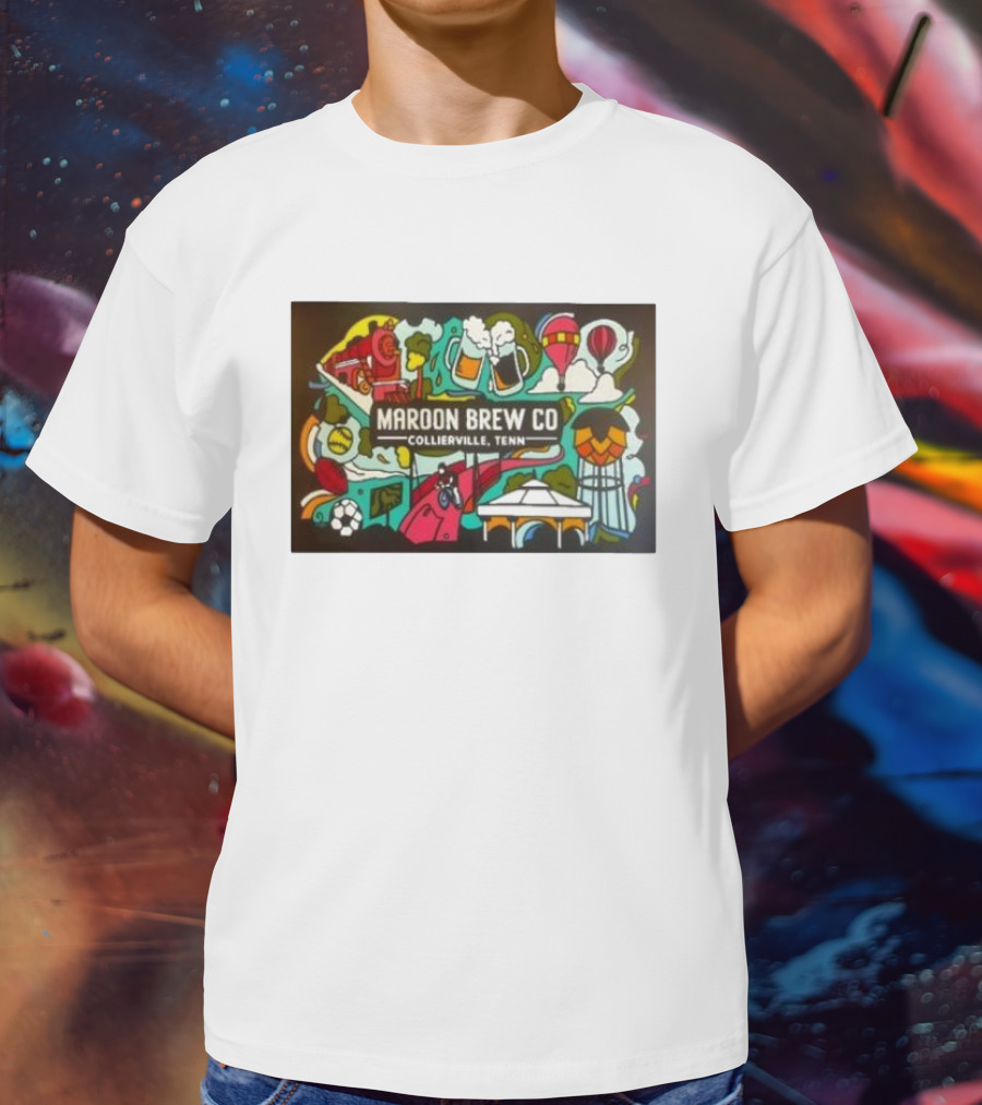 Maroon Brew Co Collierville Tenn Colorful Iconic Beer And Hot Air Balloon T-Shirt