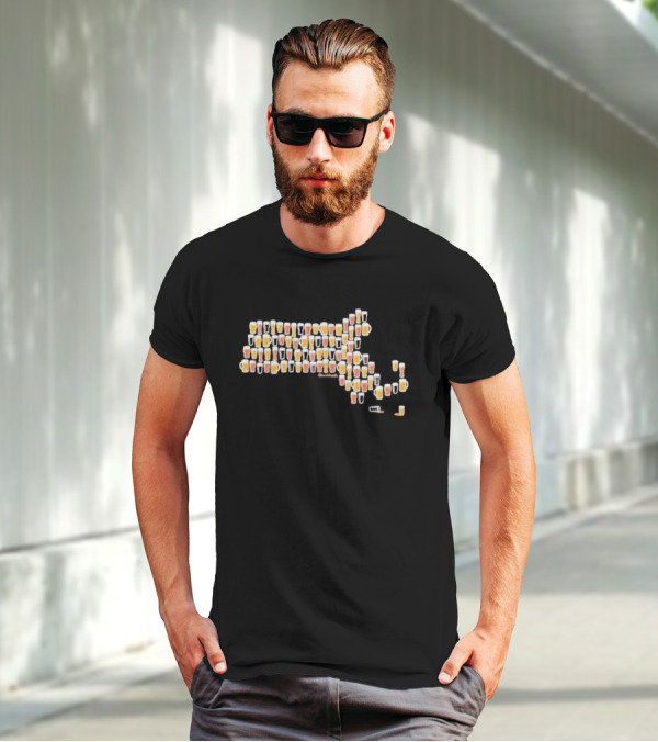 Massachusetts Brews Cheers Commonwealth Map Beer Glasses T-Shirt